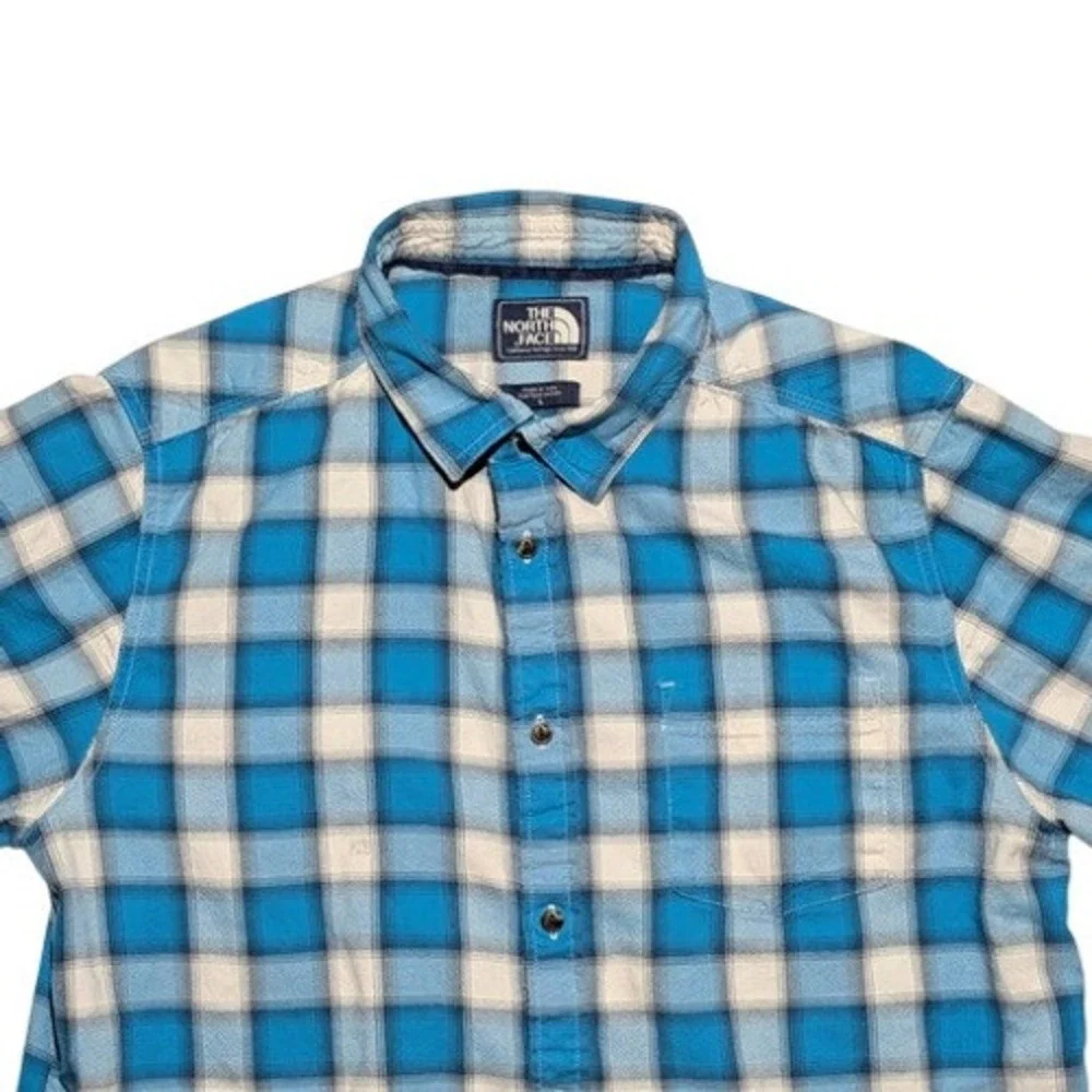 The North Face Plaid Shirt Mens Large Blue‎ Short Sleeve Outdoor Hiking
